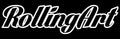 White RollingArt lettering shown against a black background